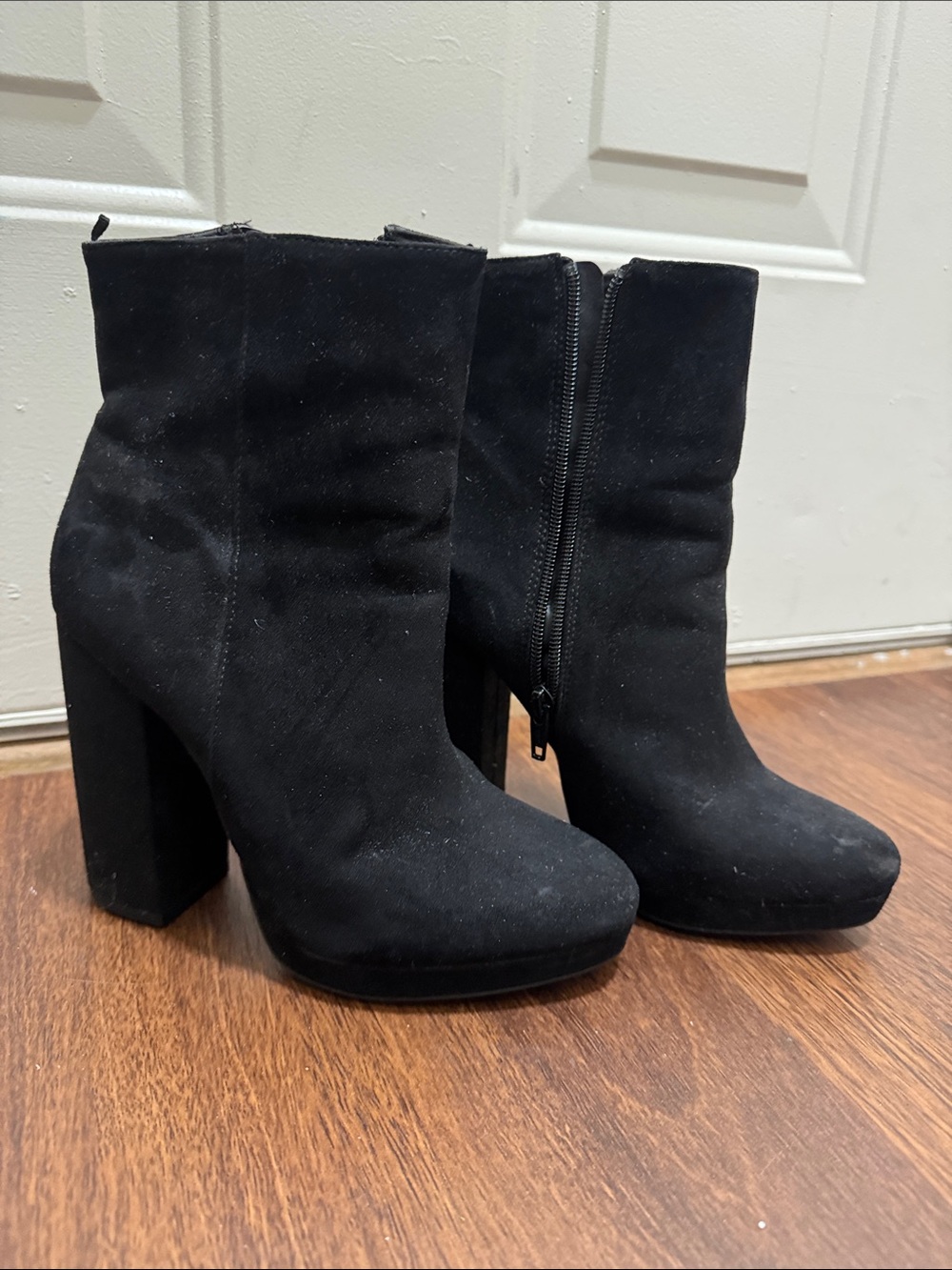 H&M Black Suede Block Heel Ankle Boots